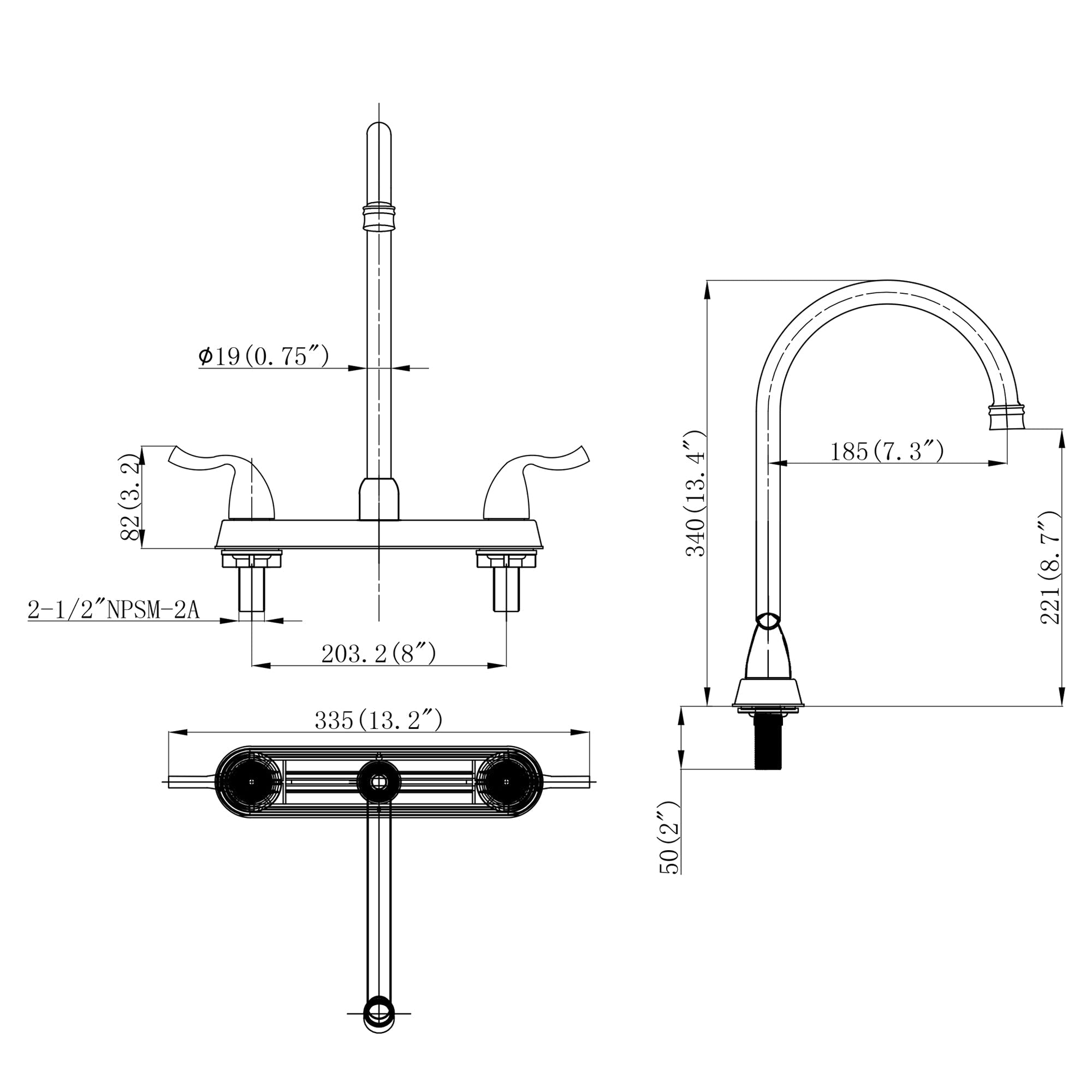 Lordear Brass Double Handle 360° Rotate High-Arch Kitchen Faucet from Lordear