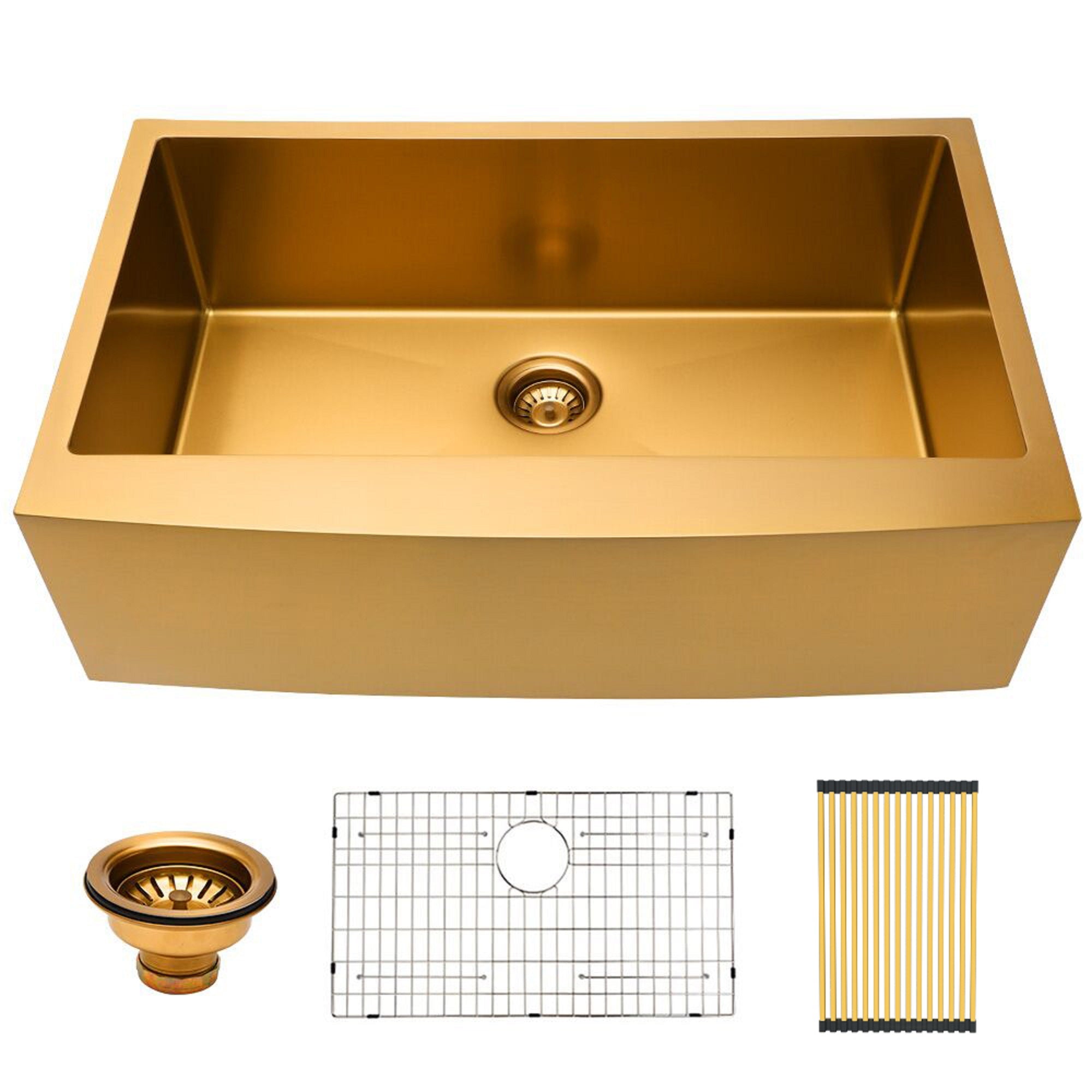 Lordear 33'' x 21'' Stainless Steel Gold Apron Front Farmhouse Kitchen Sink from Lordear