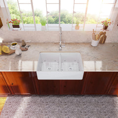 Lordear 32" x 20" Ceramic Apron Front Double Equal Bowl Farmhouse Kitchen Sink from Lordear