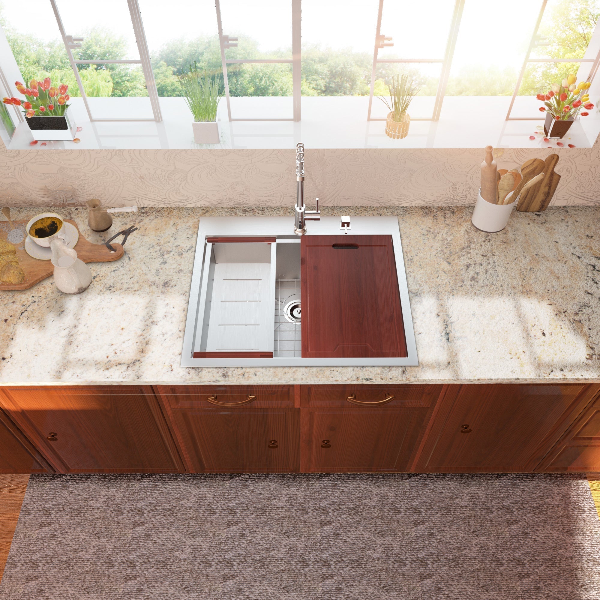 Lordear 25'' Stainless Steel Single Bowl Topmount Workstation Kitchen Sink from Lordear