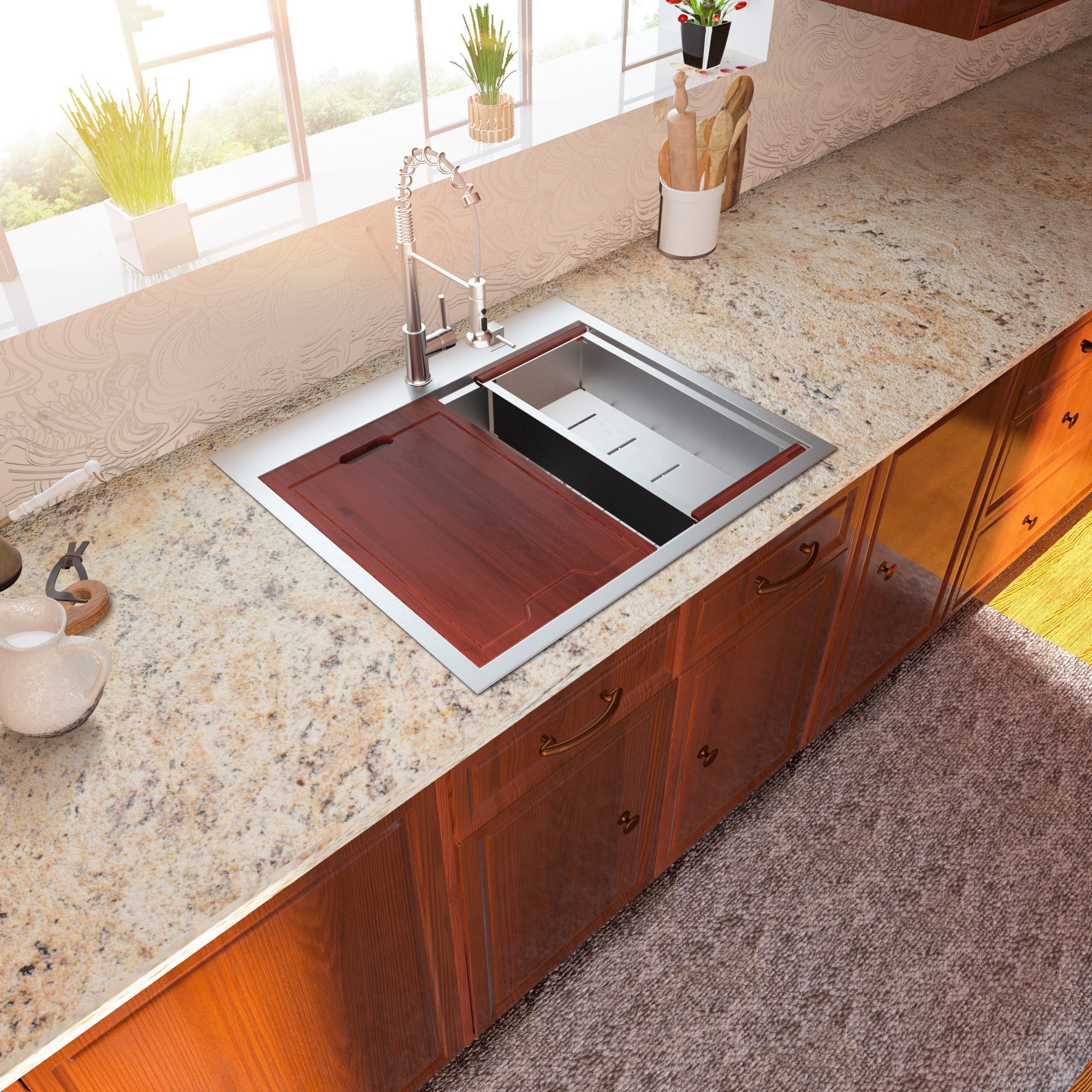 Lordear 25'' Stainless Steel Single Bowl Topmount Workstation Kitchen Sink from Lordear