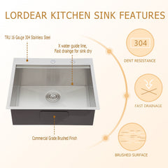 Lordear 25'' Stainless Steel Single Bowl Topmount Workstation Kitchen Sink from Lordear