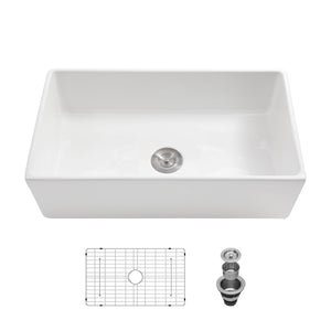 30in W x 18in D Farmhouse Kitchen Sink with Accessories White Ceramic Apron Front from Lordear