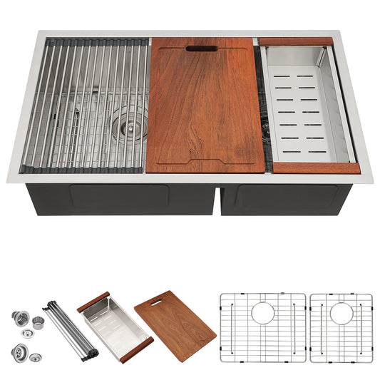 Lordear 33" Stainless Steel Double Bowl Undermount Low Divide Workstation Kitchen Sink  from Lordear 1600
