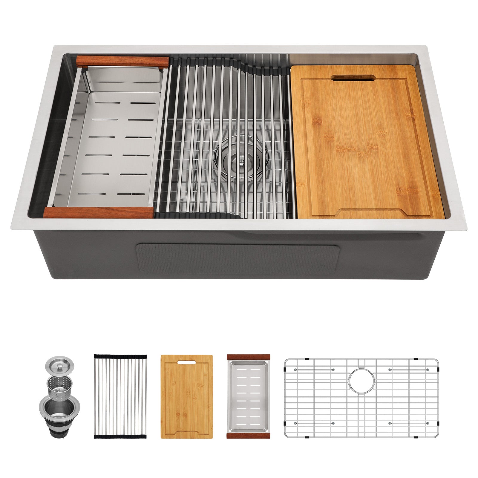 Lordear Patent 33'' Stainless Steel Undermount Single Bowl Workstation Kitchen Sink