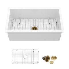 Lordear White Ceramic Undermount Single Bowl Fireclay Farmhouse Sink