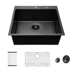 Lordear Stainless Steel Gunmetal Black Drop-in Single Bowl Kitchen Sink