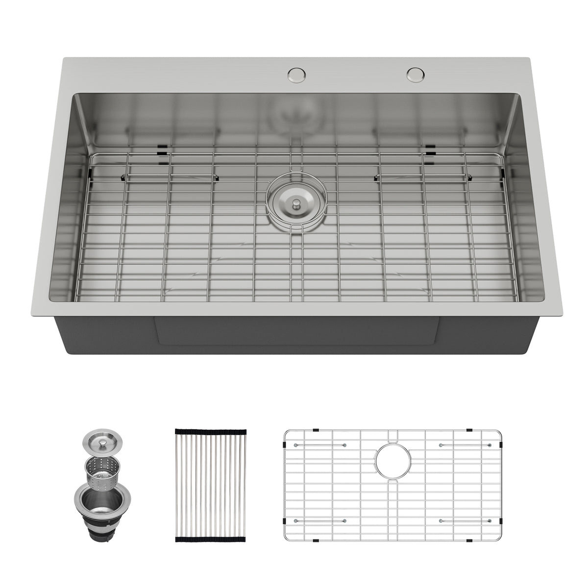Lordear Drop-In Single Bowl Double Hole Stainless Steel Kitchen Sink