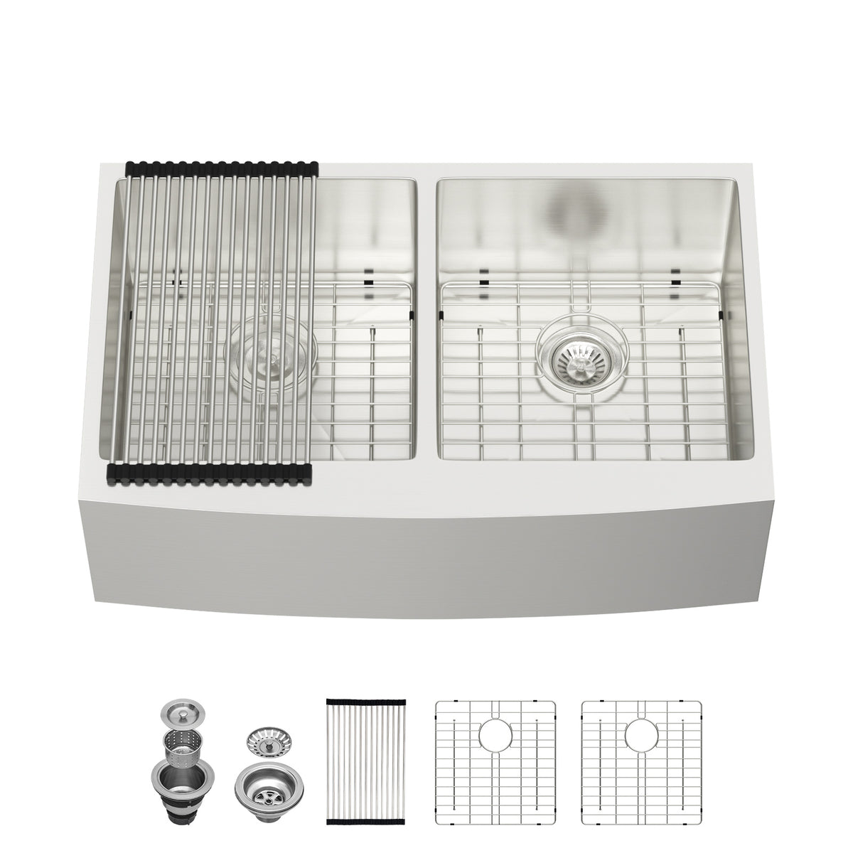 Lordear 33'' Double Bowl Apron Front Stainless Steel Farmhouse Sink