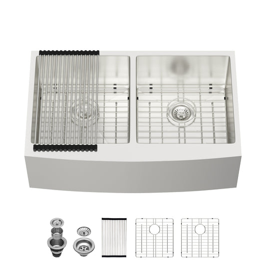 Lordear 33'' Double Bowl Apron Front Stainless Steel Farmhouse Sink