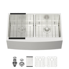 Lordear 33'' Double Bowl Apron Front Stainless Steel Farmhouse Sink