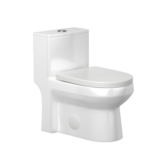 Lordear White Ceramic Water Saving One Piece Toilet with Comfort Wider Chair Seat