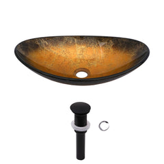 Lordear Champagne Boat  Tempered Glass Bathroom Vessel Sink with  Pop-up Drain