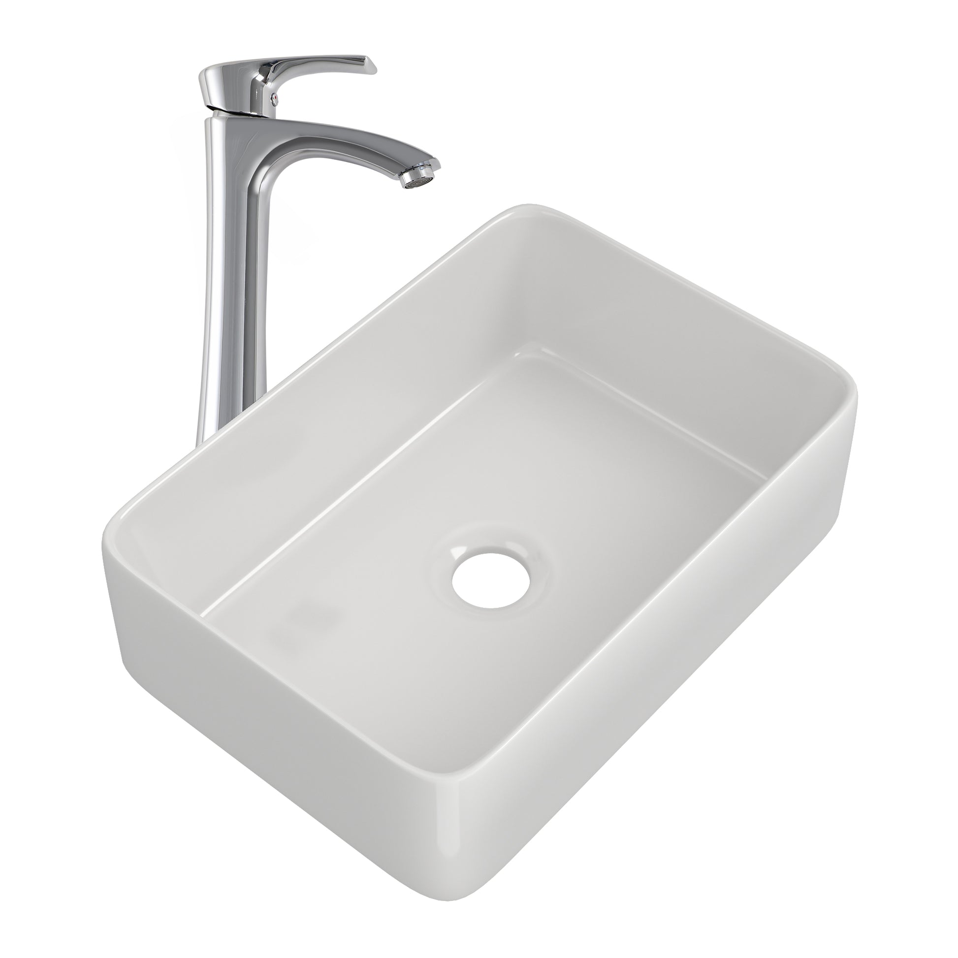 19in W X 15in D Bathroom Vessel Sink with Sink Faucet Above Counter White Ceramic Modern Classic  from Lordear