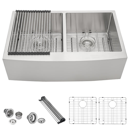 Lordear 33" Stainless Steel Double Bowl Apron Front Farmhouse Kitchen Sink  from Lordear 1600