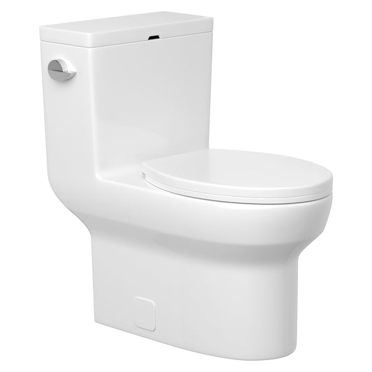 Lordear White Ceramic Floor Mounted Push Button One Piece Elongated Toilet with Comfort Soft Seat