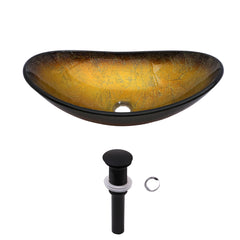 Lordear Champagne Boat  Tempered Glass Bathroom Vessel Sink with  Pop-up Drain