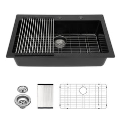 Lordear Quartz Black Drop In Single Bowl Kitchen Sink