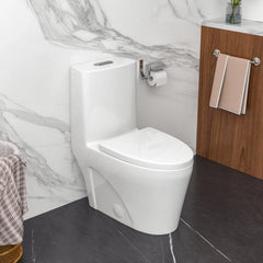 Lordear Elongated White Ceramic Modern One Piece Toilet with Comfort Wider Chair Seat