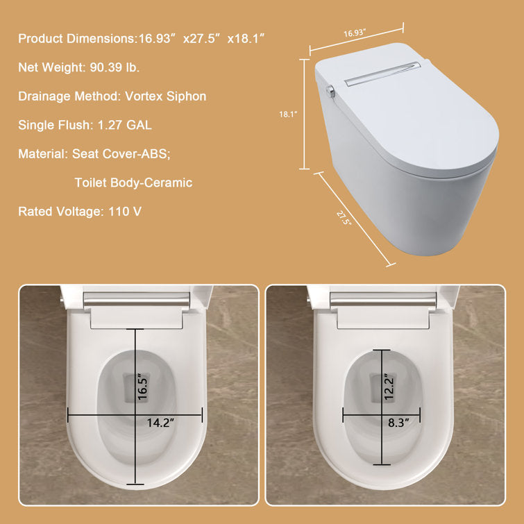 Smart Bidet Toilet with Auto-open/close Lid  Auto Flush Smart Toilet with Warm Water Washing  Heated Bidet Seat Adjustable Dryer Toilet with Bidet and LED Display  from Lordear