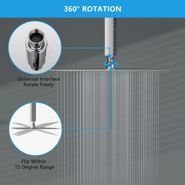 10 Inch Square Rain Shower Head 1.8 GPM High Pressure Shower Head Stainless Steel Shower Head-Polished Chrome  from Lordear