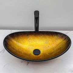Lordear Champagne Boat  Tempered Glass Bathroom Vessel Sink with  Pop-up Drain