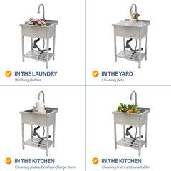 Lordear 24'' Utility Sink single-bowl Commercial sink with accessories
