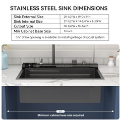 Lordear Drop-in Single Bowl Waterfall Stainless Steel Workstation Kitchen Sink with Digital Display in Honeycomb Finish