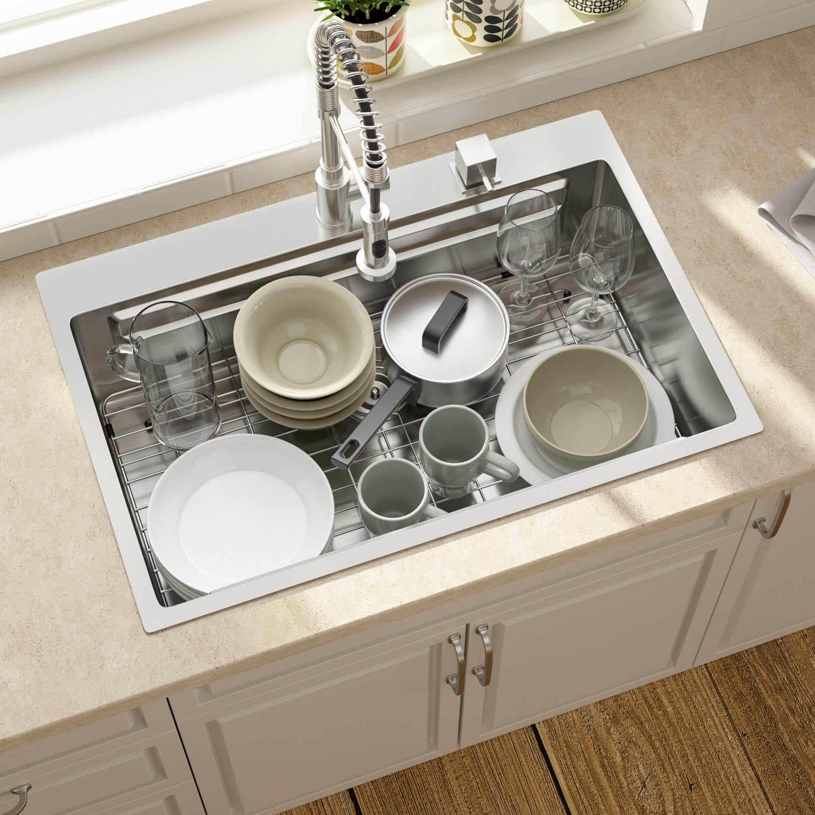 Lordear 33x22 Inch Drop In Patent Double Ledges Design Workstation Sink  from Lordear