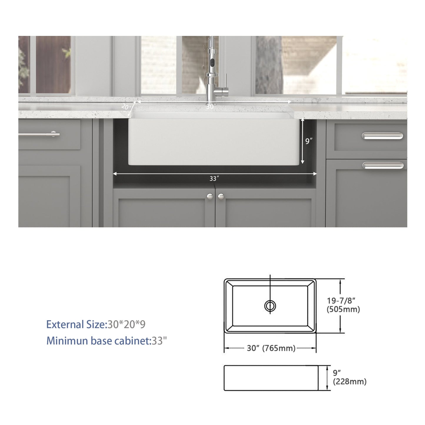 Lordear 30 Inch White Farmhouse Sink - Ceramic Porcelain Fireclay Apron Front Sink  from Lordear