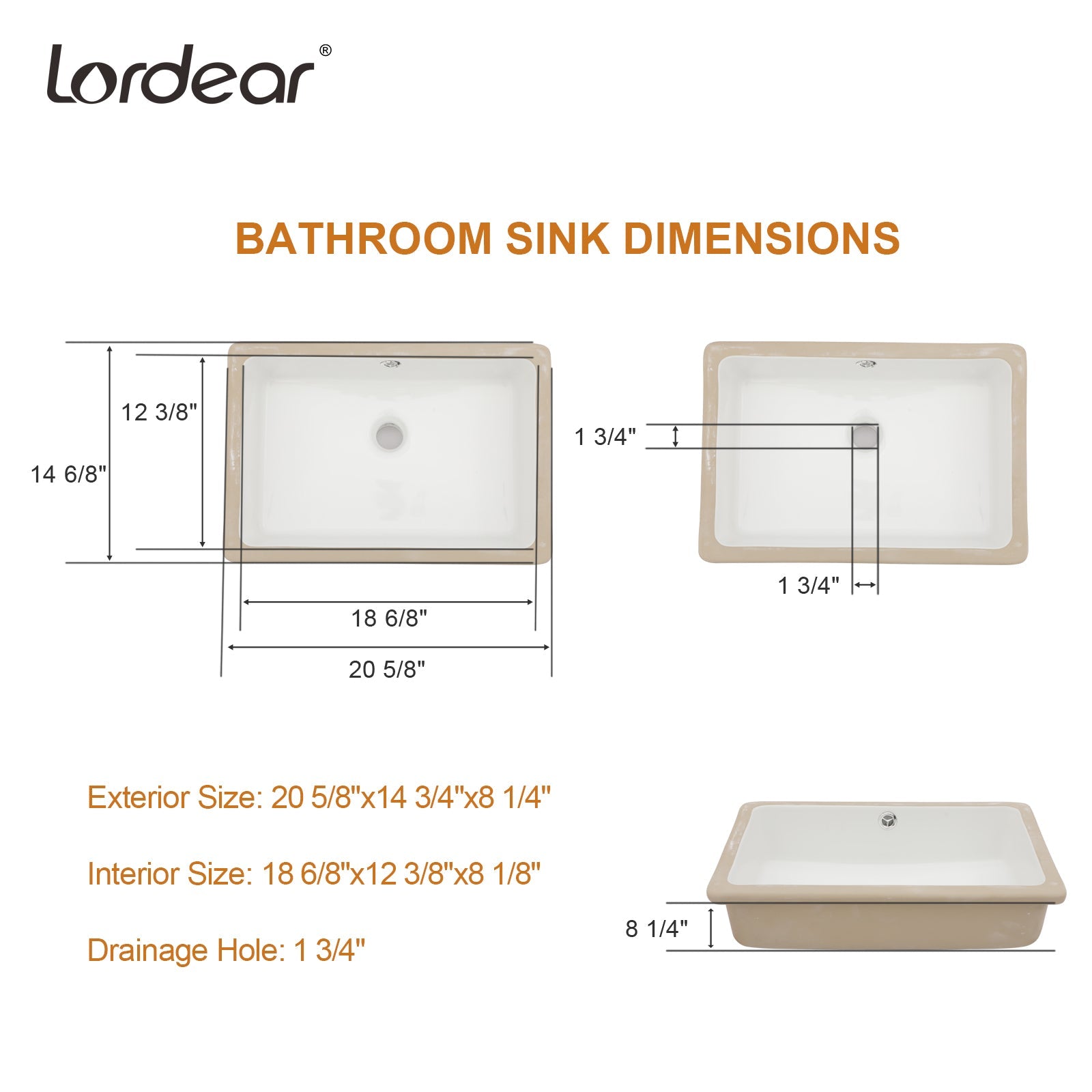 Lordear 18x12.5 Inch Bathroom Vanity Sink Undermount Rectangle White Porcelain Ceramic Bathroom Under Counter Lavatory Vanity Sink Basin with Overflow | Bathroom Sink, Bathroom Vessel Sink, Big Deal | Lordear