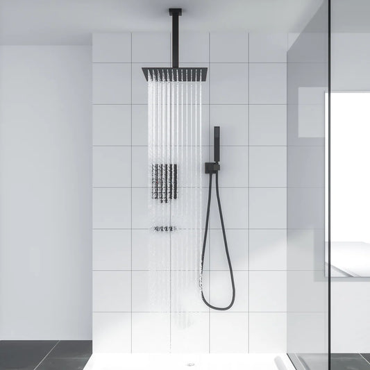 Lordear 12'' ?Stainless Steel Square Wall Mounted Shower System-Rainfall Faucet Set