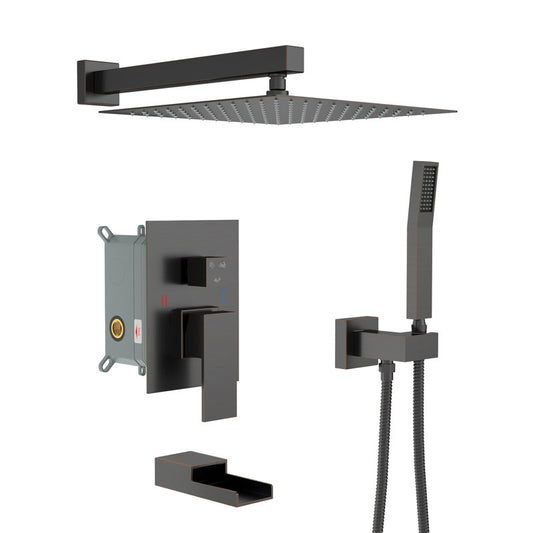 Lordear Stainless Steel Wall Mounted Rainfall Shower System with Handheld and Waterfall Faucet