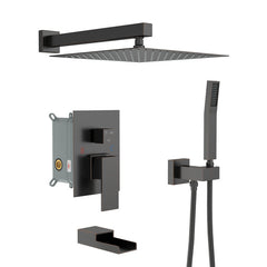 Lordear Stainless Steel Wall Mounted Rainfall Shower System with Handheld and Waterfall Faucet