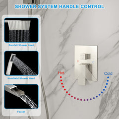 Lordear Stainless Steel Wall Mounted Rainfall Shower System with Handheld and Waterfall Faucet