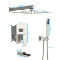 Lordear Stainless Steel Wall Mounted Rainfall Shower System with Handheld and Waterfall Faucet