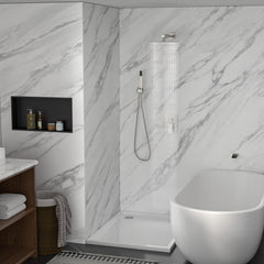 Lordear Stainless Steel Wall Mounted Rainfall Shower System with Handheld and Waterfall Faucet