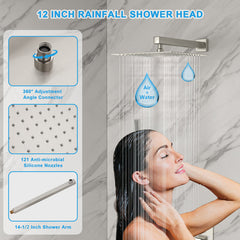 Lordear Stainless Steel Wall Mounted Rainfall Shower System with Handheld and Waterfall Faucet
