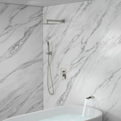 Lordear Stainless Steel Wall Mounted Rainfall Shower System with Handheld and Waterfall Faucet