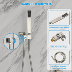 Lordear Stainless Steel Wall Mounted Rainfall Shower System with Handheld and Waterfall Faucet