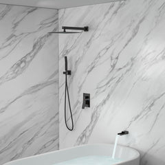 Lordear Stainless Steel Wall Mounted Rainfall Shower System with Handheld and Waterfall Faucet