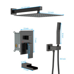 Lordear Stainless Steel Wall Mounted Rainfall Shower System with Handheld and Waterfall Faucet