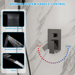 Lordear Stainless Steel Wall Mounted Rainfall Shower System with Handheld and Waterfall Faucet