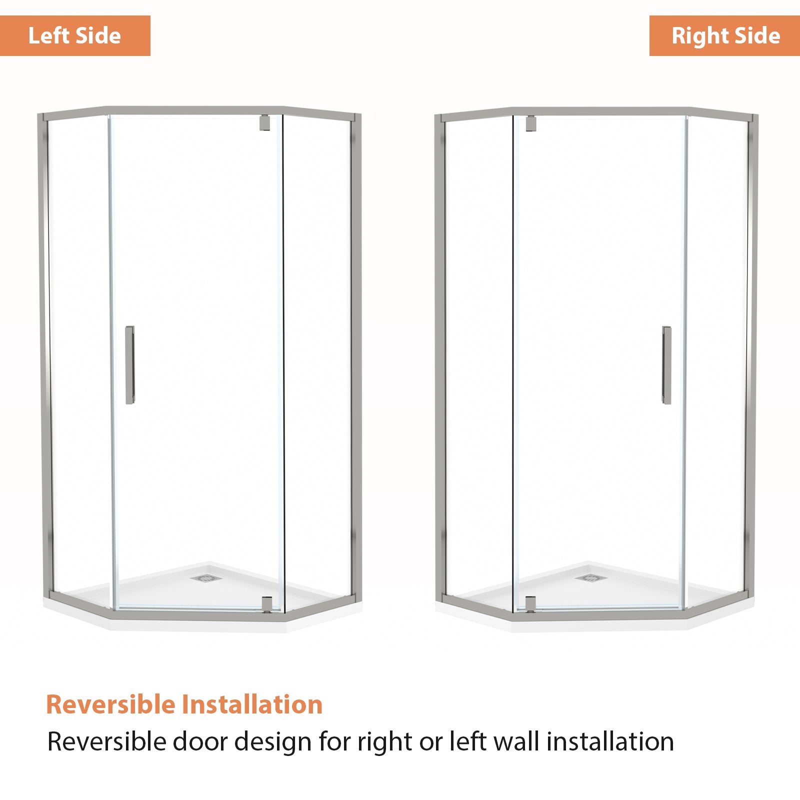 Lordear 72'' Tempered Glass Frameless Corner Frame Shower Door