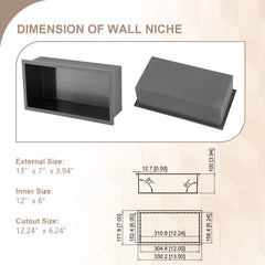 Lordear 12''  x 6'' Black Recessed Wall Stainless Steel Shower Niche