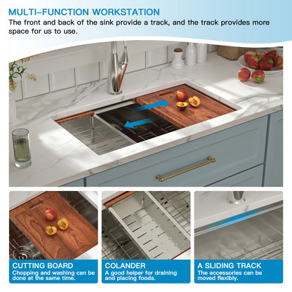 32 Inch Undermount Kitchen Sink Workstation Single Bowl Sink 16 Gauge Stainless Steel Sink with Cutting Board and Colander  from Lordear