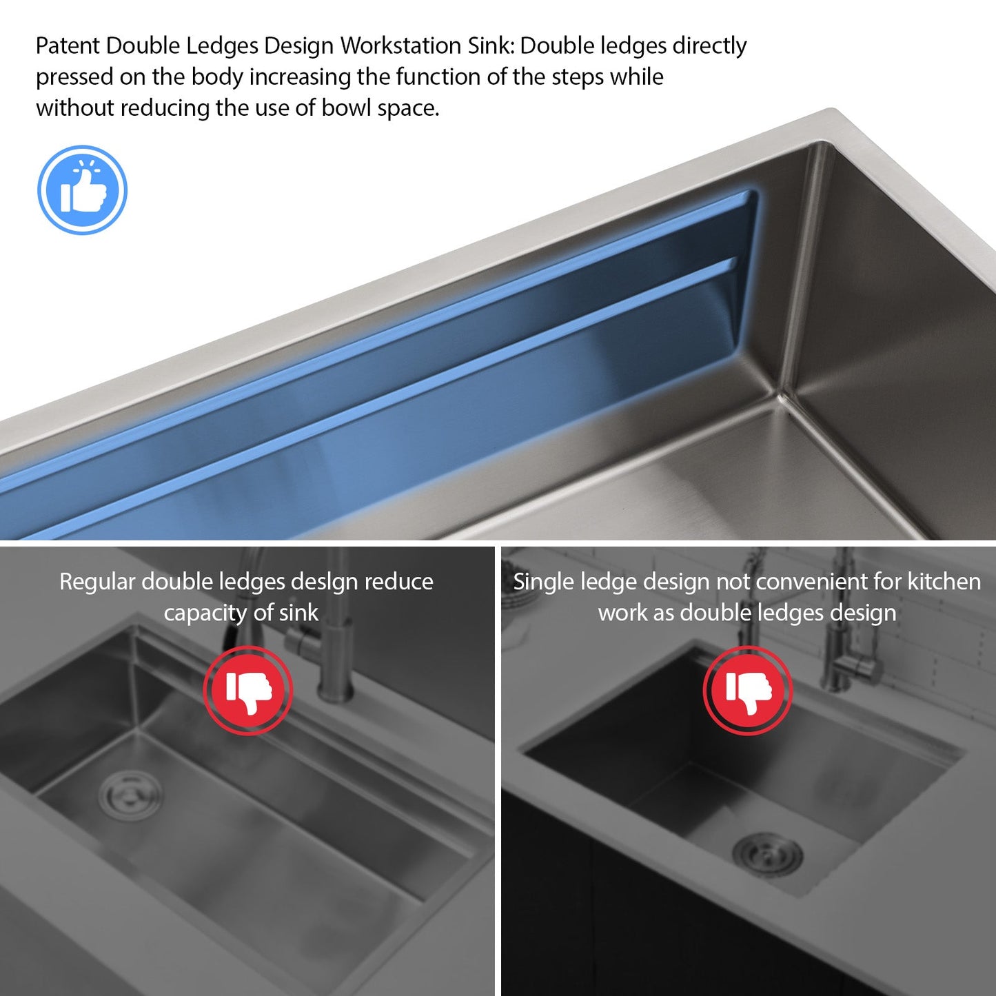 Lordear Undermount Kitchen Sink 33 Inch Stainless Steel Undermount Kitchen Sinks 16 Gauge Single Bowl Workstation Large Sinks 33 x19 Inch Double Ledges Design Workstation Sink  from Lordear