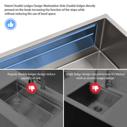 Lordear 33 Inch Undermount Kitchen Sink Stainless Steel 16 Gauge Single Bowl Workstation Large Sink with Double Ledges Design 33 x 19 Inch  from Lordear