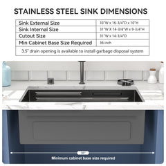 Lordear  33 Inch Undermount Single Bowl Waterfall Stainless Steel Workstation Kitchen Sink With Faucet