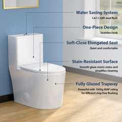 Lordear Water Efficiency White Ceramic One Piece Toilet with Comfort Wider Chair Seat